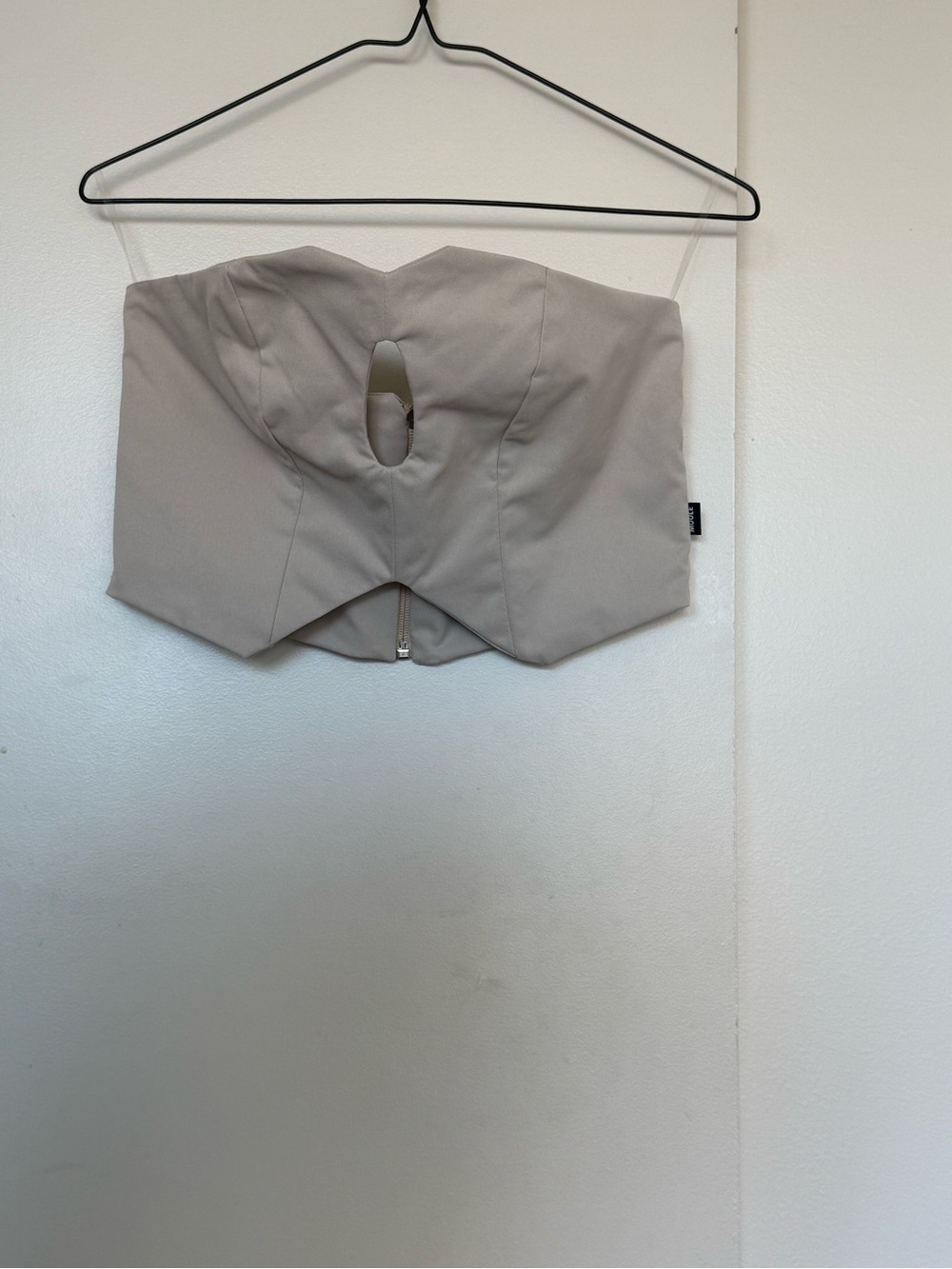Strapless Keyhole Crop Top in Light Taupe
